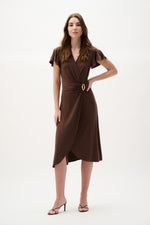 Joseph Ribkoff Silky Knit Wrap Dress with Ruffled Sleeves