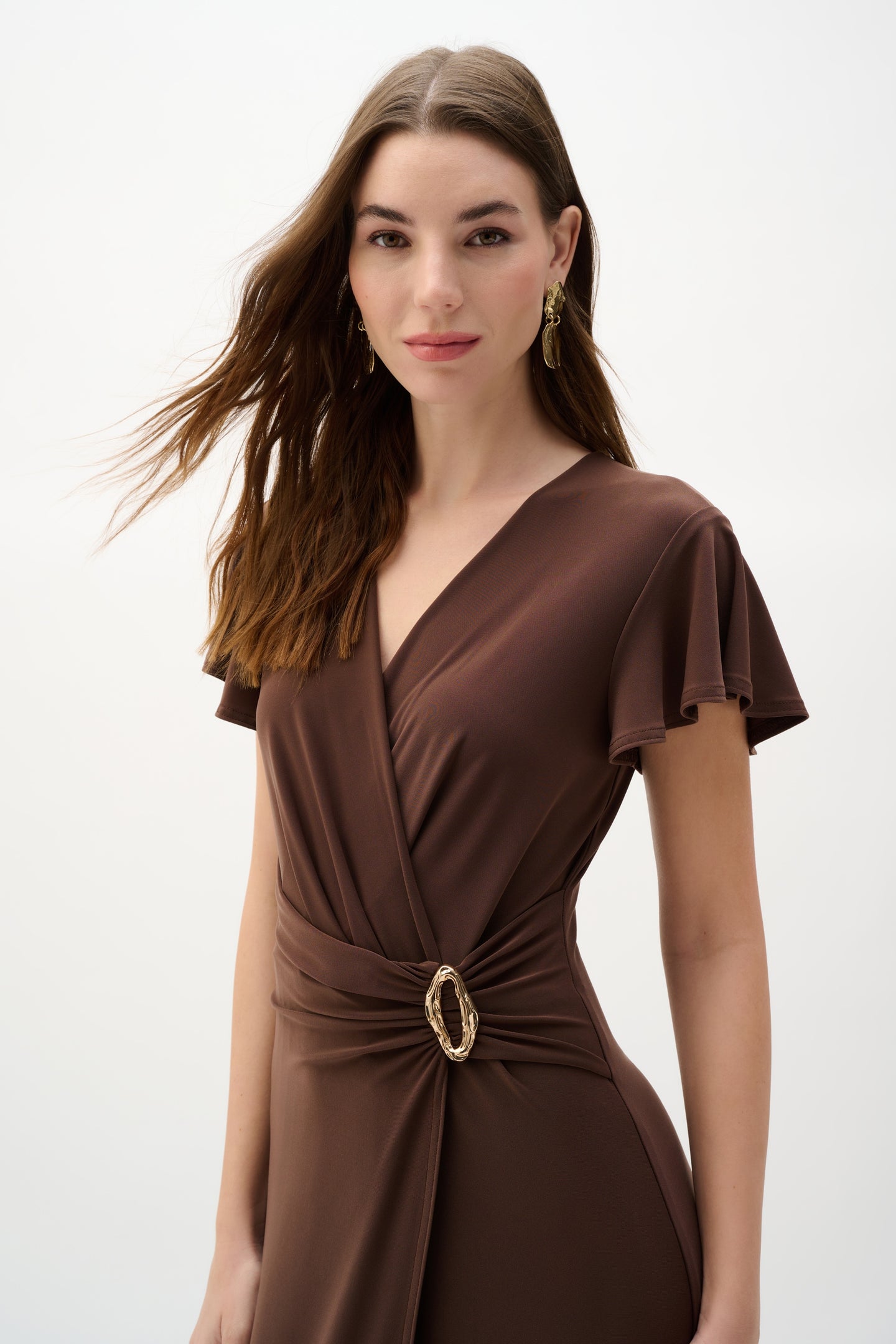 Joseph Ribkoff Silky Knit Wrap Dress with Ruffled Sleeves