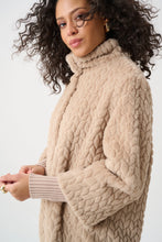 Soft Taupe Textured Coat by JOSEPH Ribkoff worn by a model with curly hair