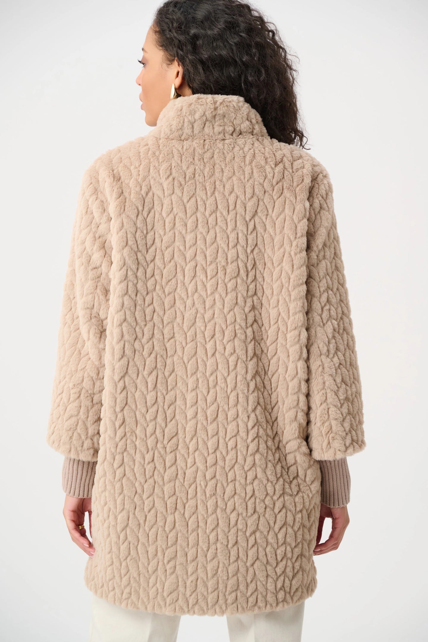 Soft Taupe Textured Coat by JOSEPH Ribkoff shown from the back on a model
