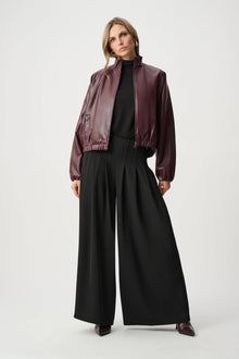 Joseph Ribkoff Burgundy Faux Leather Puff Sleeve Jacket