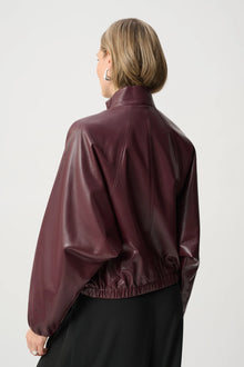 Joseph Ribkoff Burgundy Faux Leather Puff Sleeve Jacket