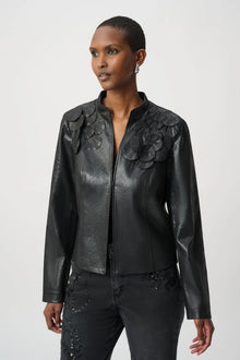 Joseph Ribkoff Black Embellished Foiled Suede Jacket