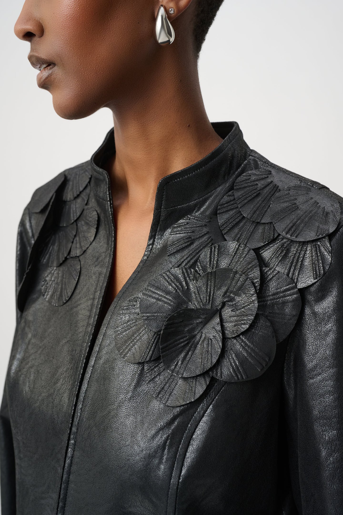 Black Embelished Jacket by JOSEPH Ribkoff with textured floral embellishments