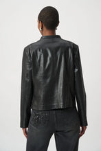 Black Embelished Jacket by JOSEPH Ribkoff shown from the back in black leather