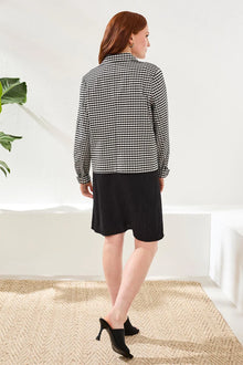 Tribal Gingham Button Front Collared Jacket With Pockets