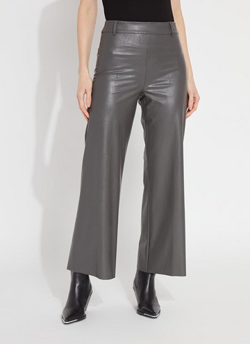 Gray Hi Waist Vegan Leather Wide Leg Pants