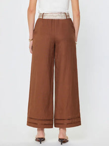 Linen Blend Cropped Wide Pants w/ Scarf Belt