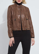 Lyssé Porter Foil Vegan Suede Moto Jacket with zipper pockets, snap cuffs, and metallic foil finish