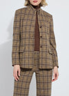 Lyssé Marceline Convertible Collar Blazer with copper rhinestone details and foldable collar in Brit Brushed Plaid.