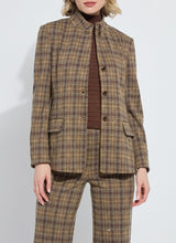 Lyssé Marceline Convertible Collar Blazer with copper rhinestone details and foldable collar in Brit Brushed Plaid.