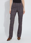 Lyssé Patterned Pintuck Ponte Baby Boot Plaid Pant with front pintucks, vegan suede belt loops, and baby boot flare