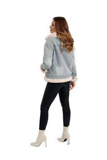 Love Token Susan Denim-Inspired Faux Fur Trim Jacket
