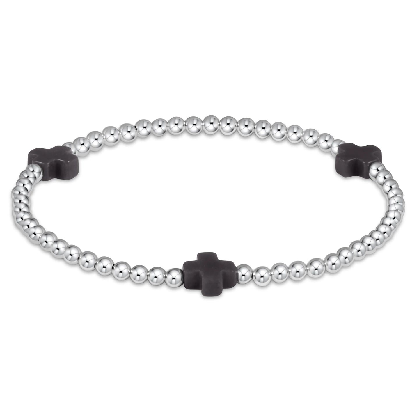 Enewton Signature Cross Silver Pattern 3mm Bead Bracelet - Onyx