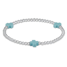 Signature Cross Silver Pattern 3mm Bead Bracelet - Turquoise