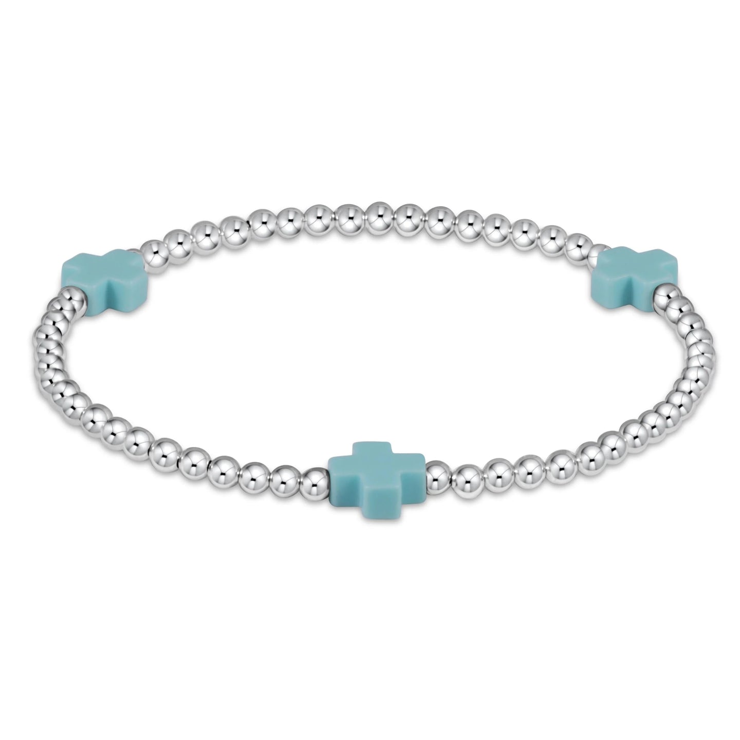 Enewton Signature Cross Silver Pattern 3mm Bead Bracelet - Turquoise