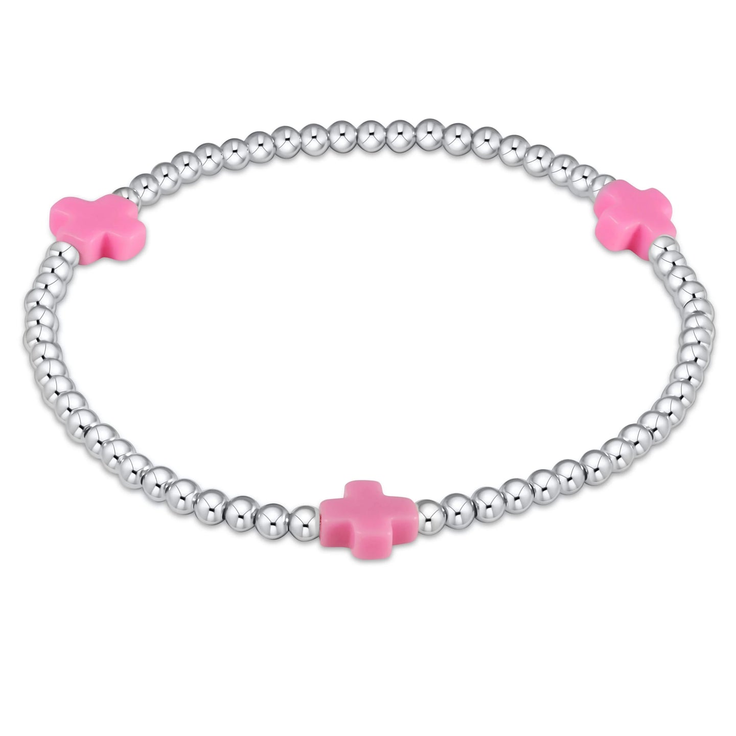 Enewton Signature Cross Silver Pattern 3mm Bead Bracelet - Bright Pink