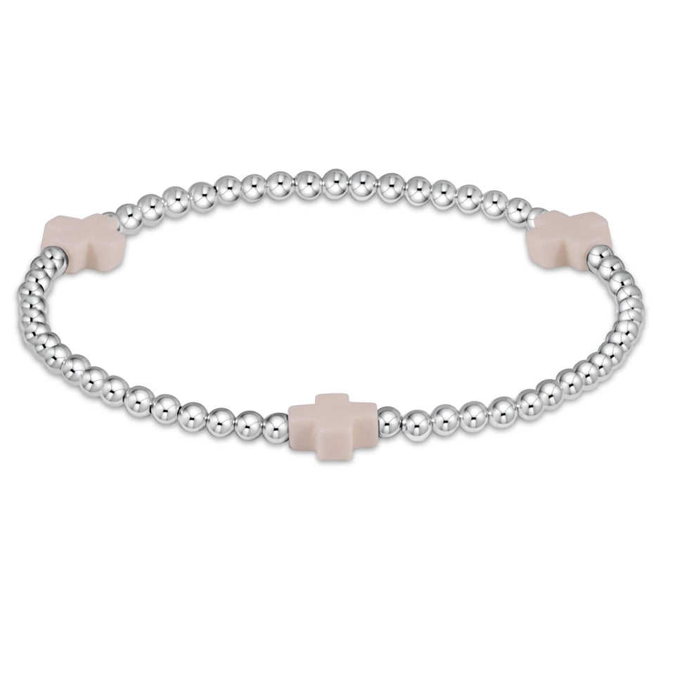 Enewton Signature Cross Silver Pattern 3mm Bead Bracelet - Off White Pattern