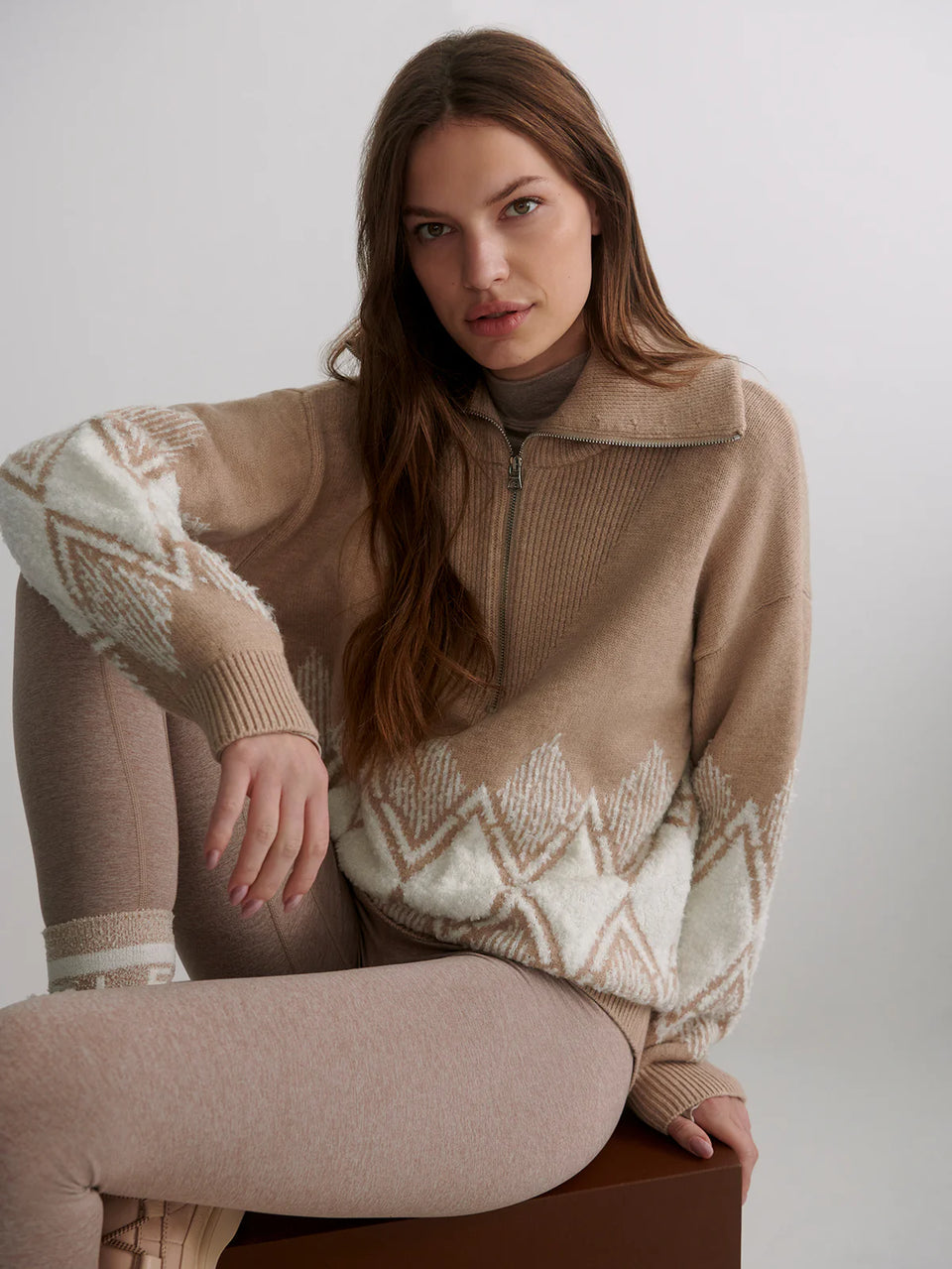 Varley Light Taupe Betty Jacquard Half Zip