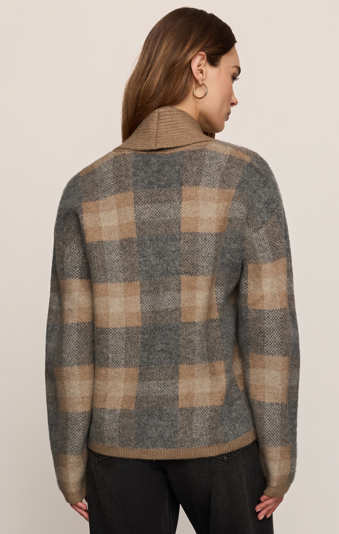 Classic Heather Grey Ludlow Cardigan by z supply in grey and tan plaid shown from the back