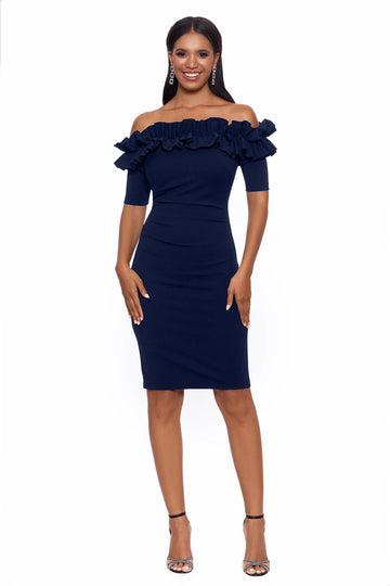 Navy Off Shoulder Ruffle Dress