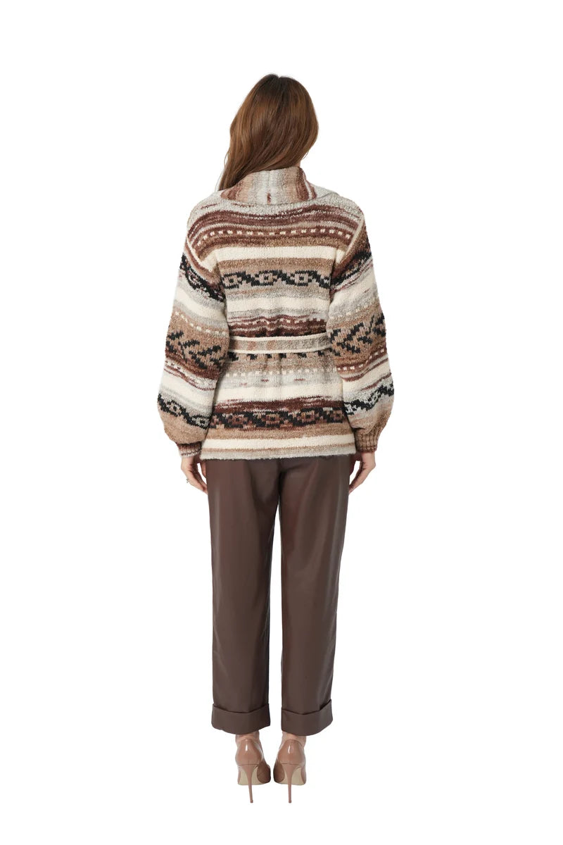 Love Token Atsa earth-tone patterned cardigan, back view