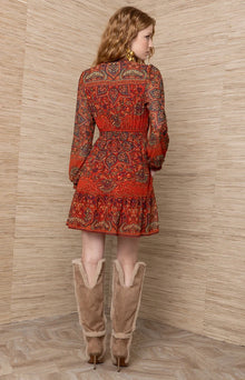 Hale Bob Winifred Orange Smocked Chiffon Dress