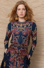 Hale Bob Winona Navy Floral Long Sleeve Top