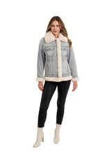 Love Token Susan denim jacket with cream lining and trim, front view