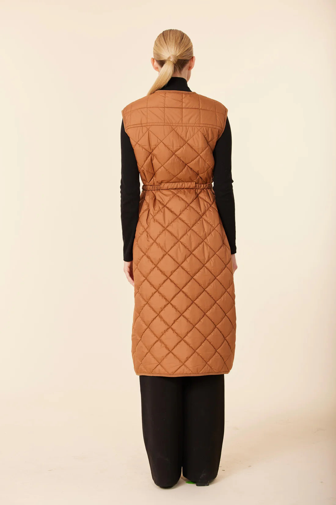 Bronze Nylon Quilted Long Vest
