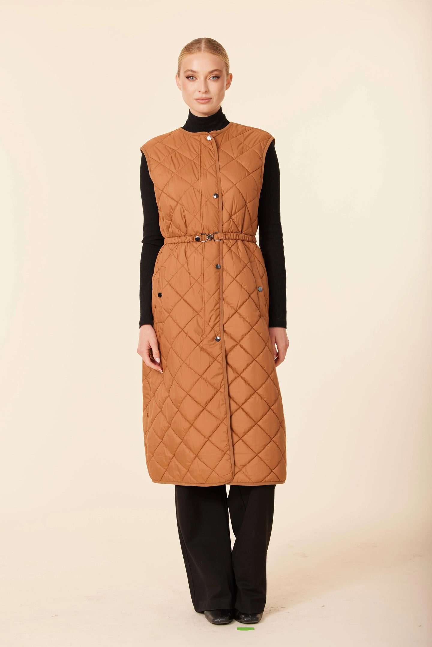 Bronze Nylon Quilted Long Vest
