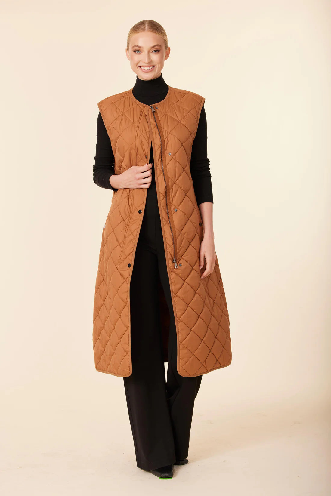 Bronze Nylon Quilted Long Vest