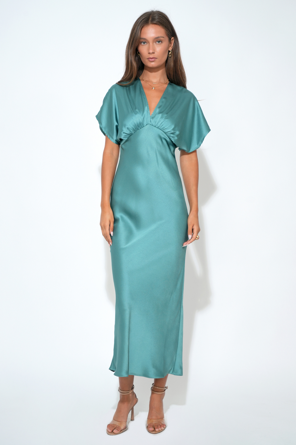 Jade Charlotte Flutter Sleeve Midi Dress