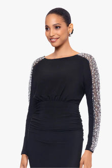 Embellished Sleeve Black Gown