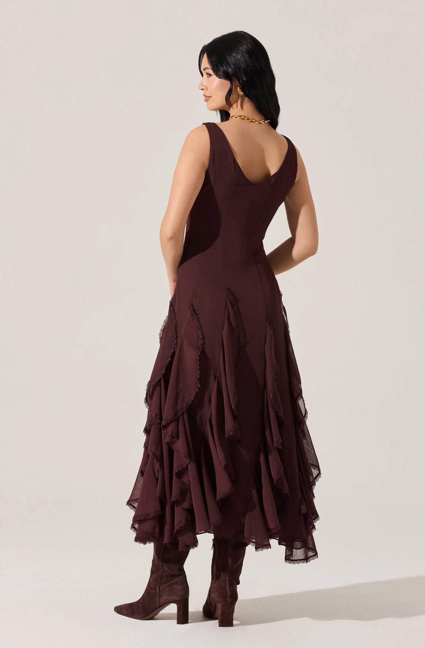 ASTR Philomene V-Neck Ruffle Trim Dress