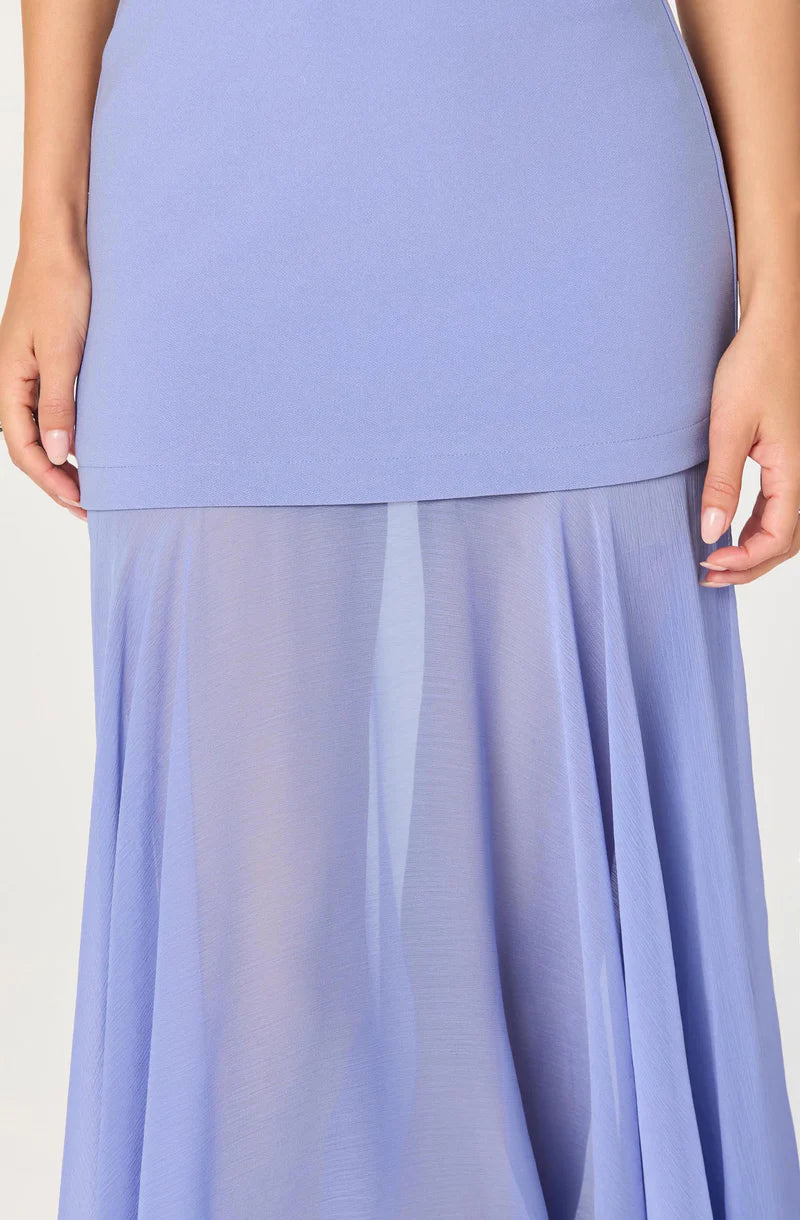 Astr Lizet Strapless Mini Dress with Sheer Maxi Overlay