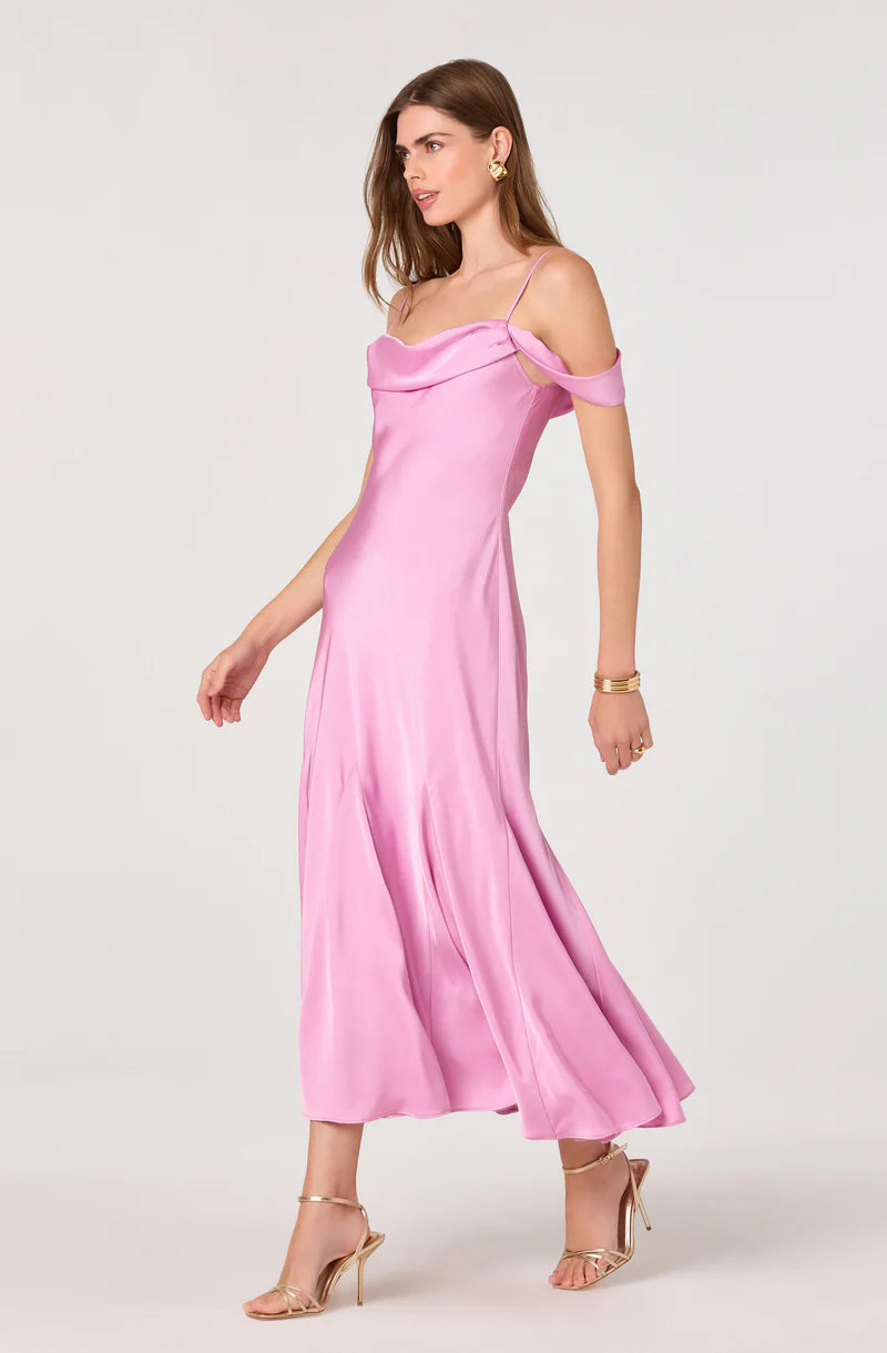 Astr Araxie Satin Off-Shoulder Midi Dress