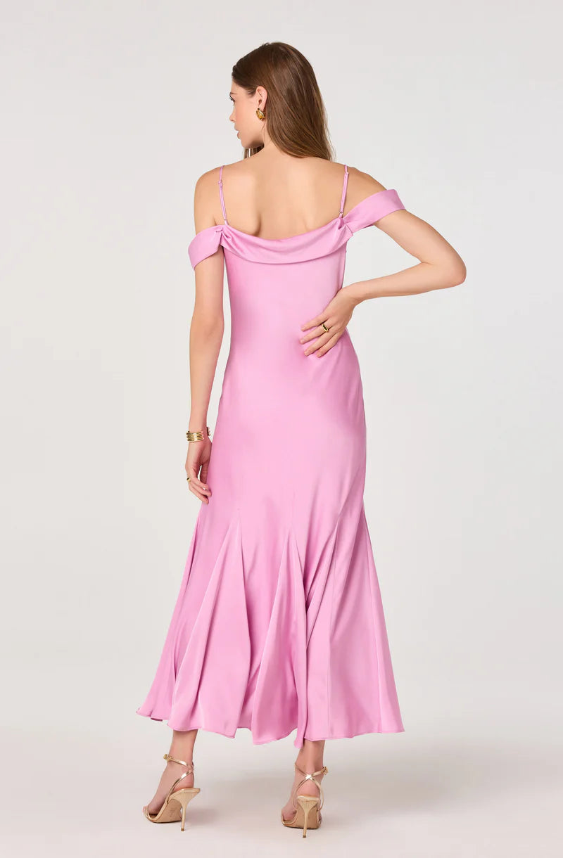 Astr Araxie Satin Off-Shoulder Midi Dress