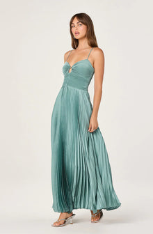 Astr Alaia Satin Plissé Maxi Dress