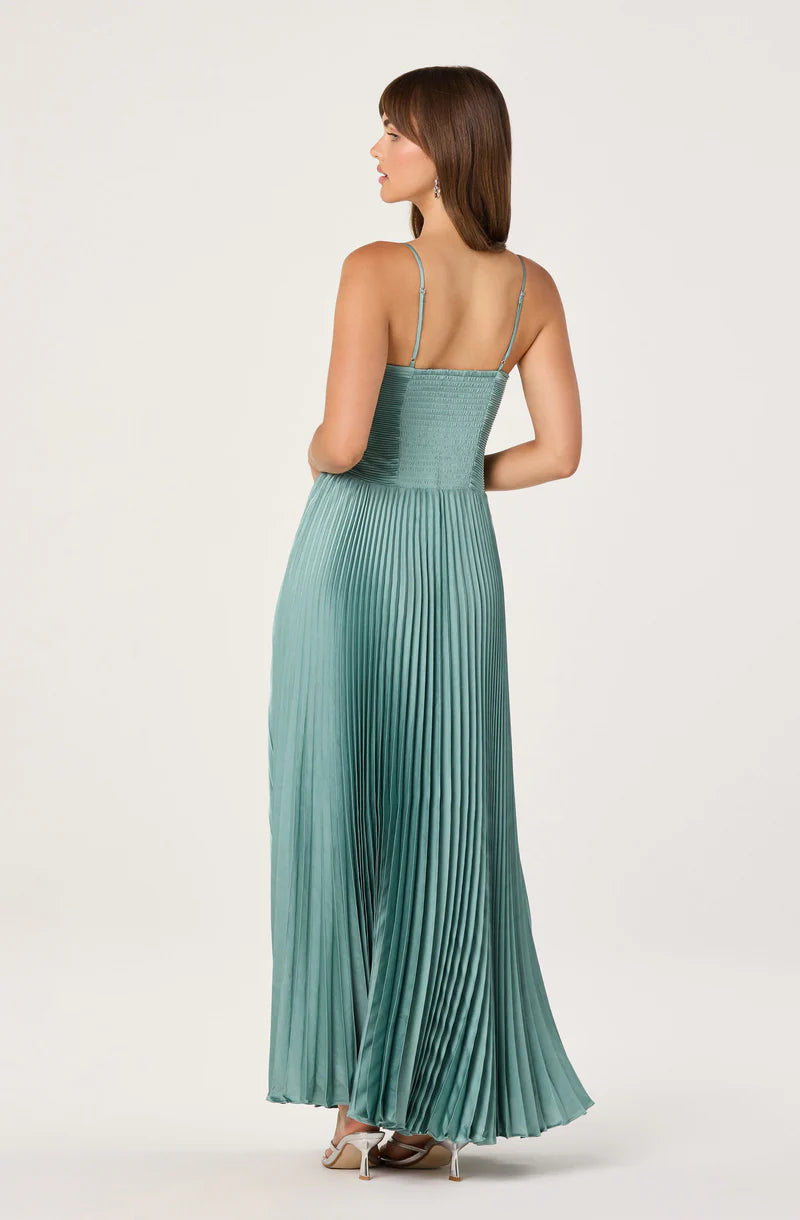 Astr Alaia Satin Plissé Maxi Dress