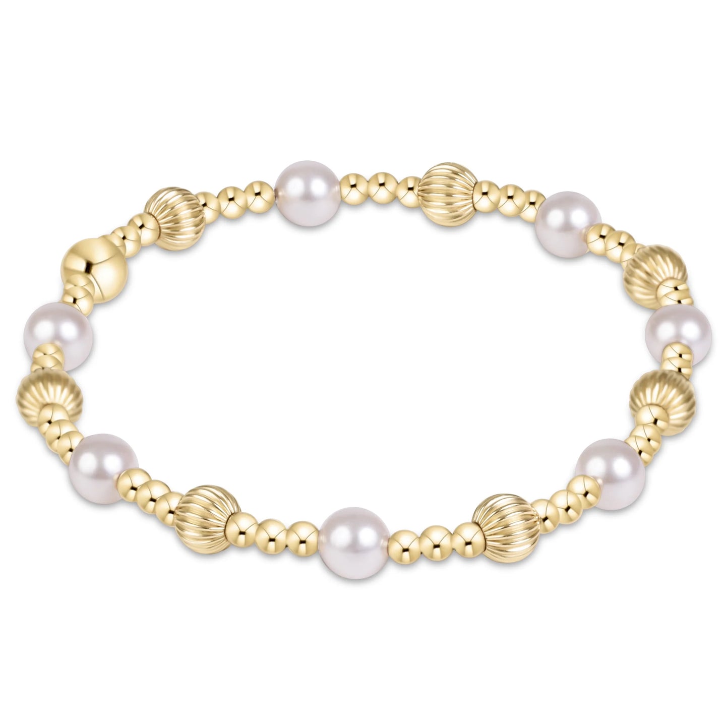 Enewton Dignity Sincerity Gold 5mm Pearl bracelet with white pearls and textured gold beads