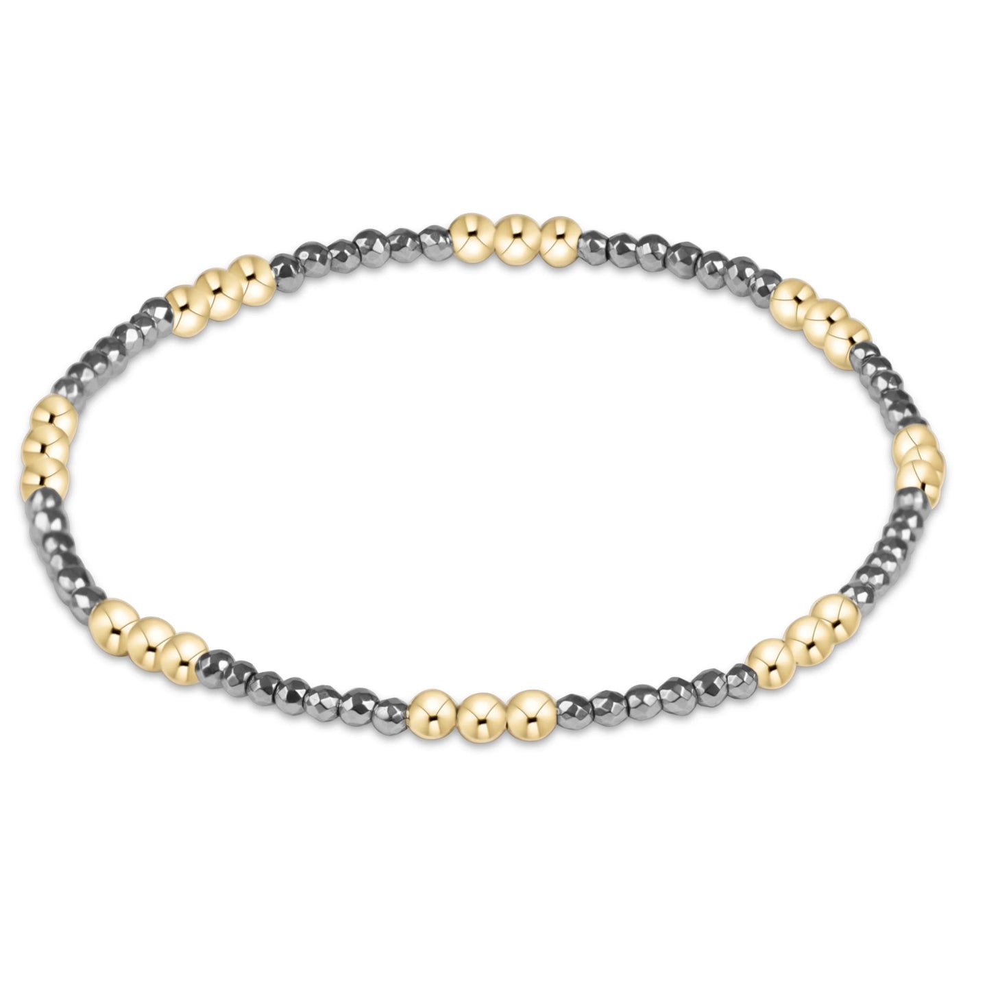 Enewton Joy Silver Faceted Hematite 2mm bracelet with silver-grey beads and gold bead clusters