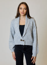 Airstream Shawl Collar Cardigan by design history in light gray worn with a black top and jeans