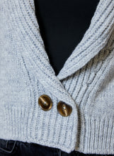 Airstream Shawl Collar Cardigan by design history with textured knit collar and tortoiseshell buttons