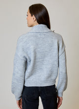 Airstream Shawl Collar Cardigan by design history shown from the back in light blue knit