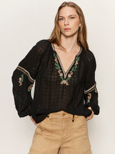 Sanctuary-Black Raye Embroidered Blouse