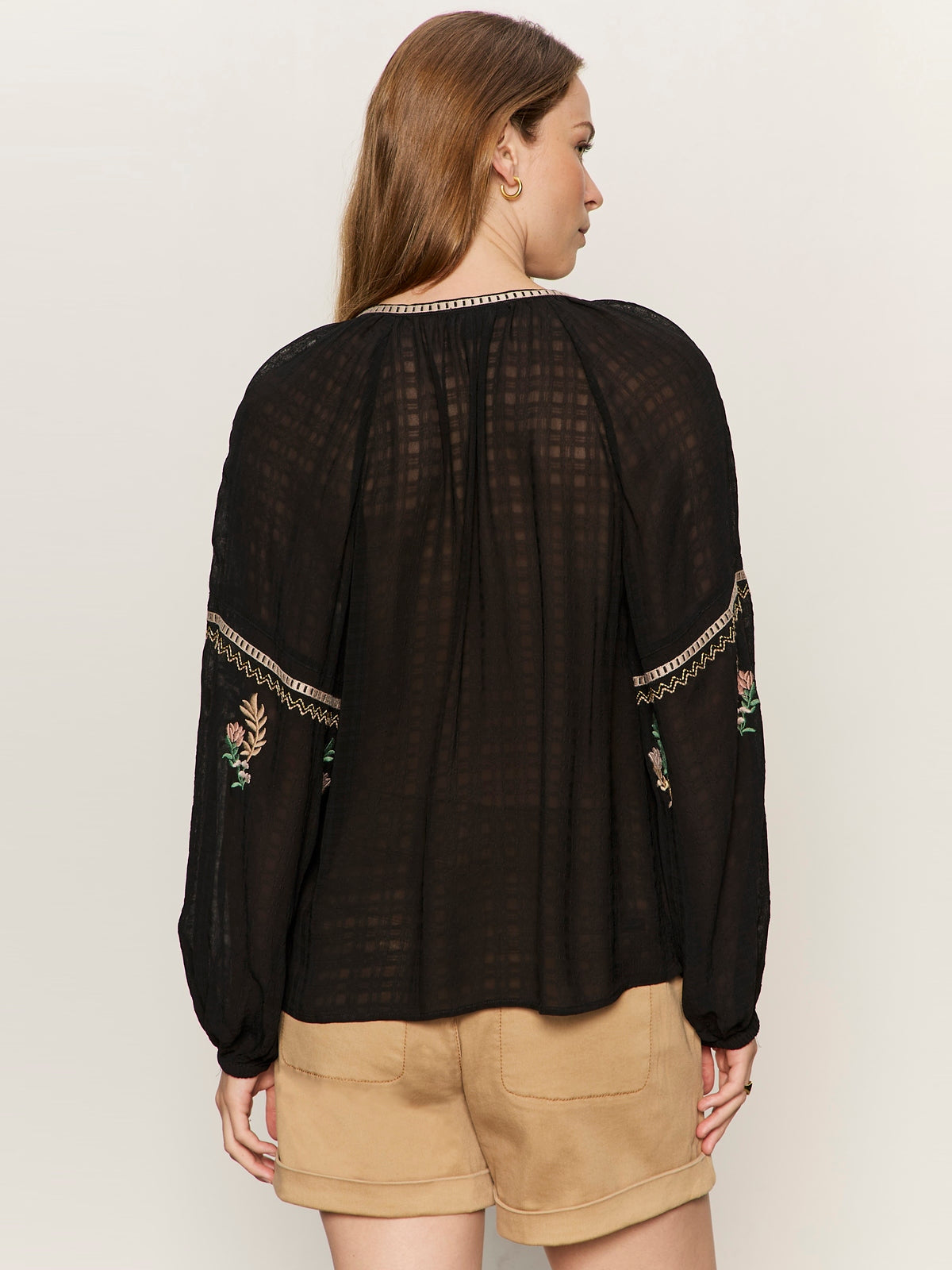 Sanctuary-Black Raye Embroidered Blouse