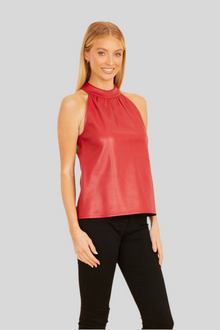 Red Faux Leather Halter Top