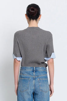 Central Park West Sienna Grey Shirt Cuff Ribbed Sweater