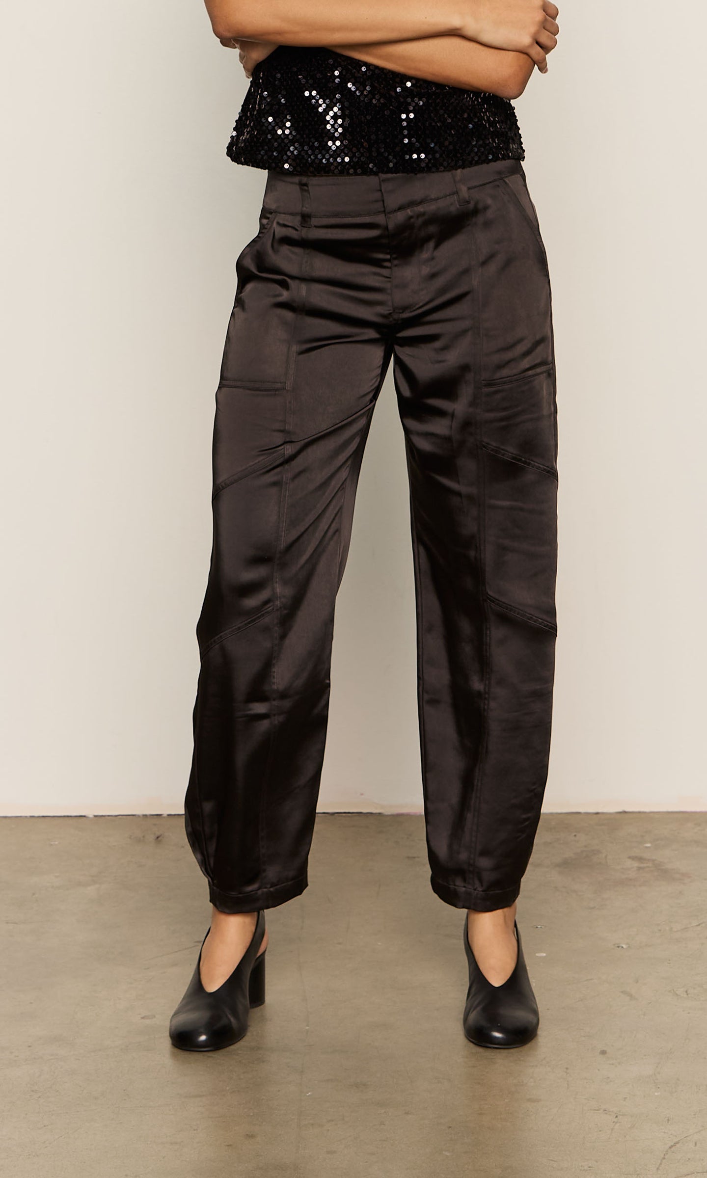 Sanctuary Sahara Black Satin Tapered Pant